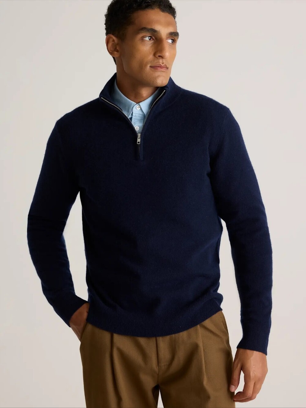 Quince Mongolian Cashmere Men's Quarter-Zip Navy Sweater NWT SIZE MEDIUM